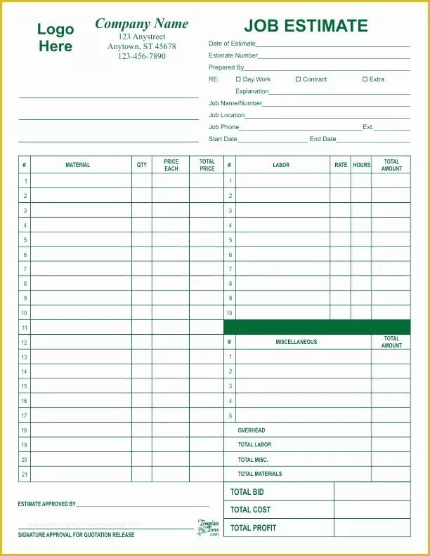 Job Costing Template Free Download Of Free Landscape Job Estimate forms