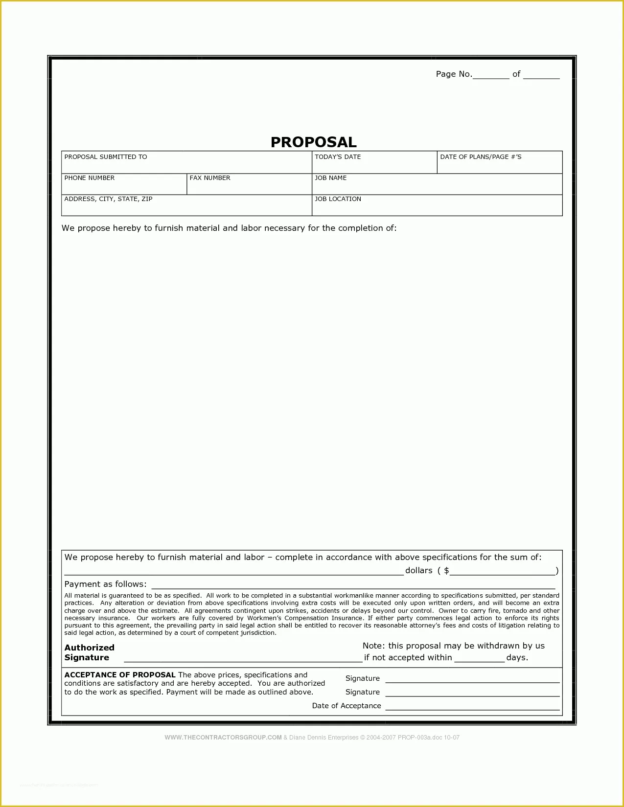 Job Proposal Template Free Word Of Printable Blank Bid Proposal forms