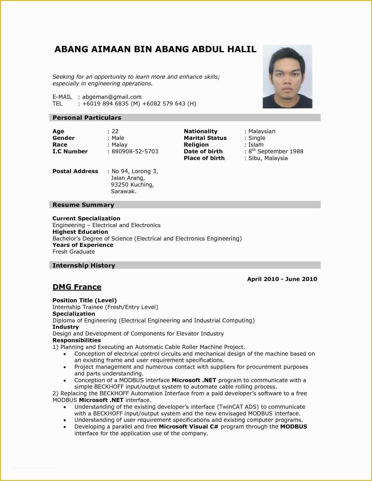 Job Resume Template Free Download Of format Resume for Job Application to Download Data