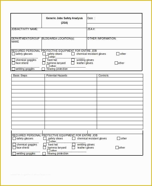 Job Safety Analysis Template Free Of 10 Job Safety Analysis Free Sample Example format