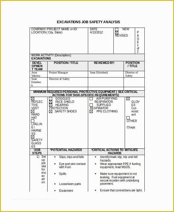 Job Safety Analysis Template Free Of 10 Job Safety Analysis Free Sample Example format