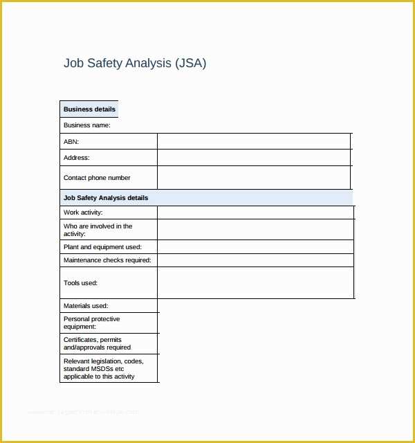 Job Safety Analysis Template Free Of 7 Job Safety Analysis Templates to Download