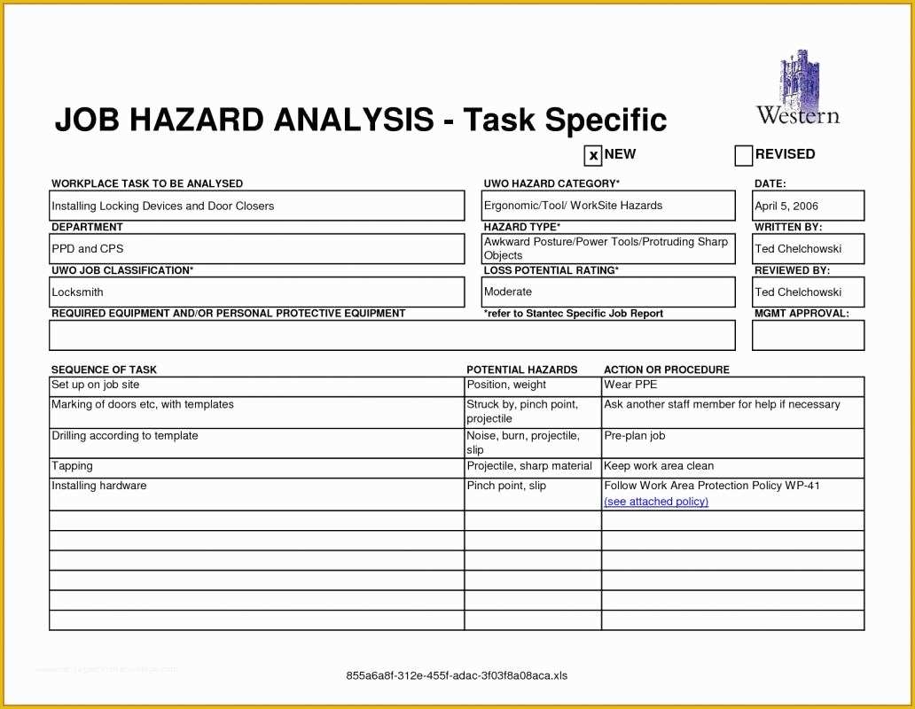 Job Safety Analysis Template Free Of Job Hazard Analysis form