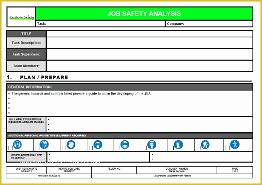 Job Safety Analysis Template Free Of Job Safety Analysis