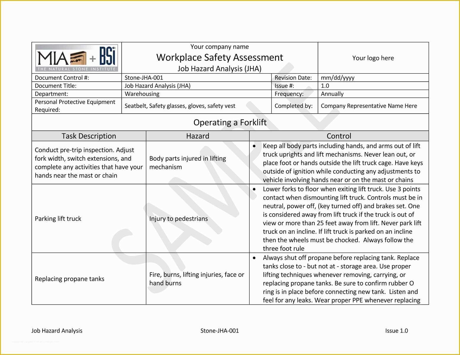 Job Safety Analysis Template Free Of Natural Stone Institute Job Hazard Analysis Jha Documents