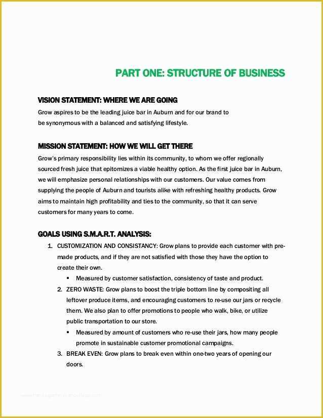 Juice Bar Business Plan Template Free Of Business Plan Vision Statement – Business form Templates