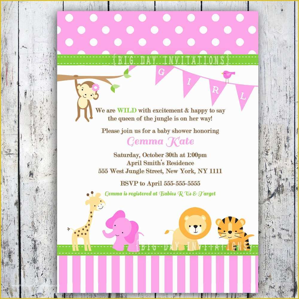 Jungle Baby Shower Invitations Free Template Of Baby Shower Invitation Templates Pink Safari Baby Shower