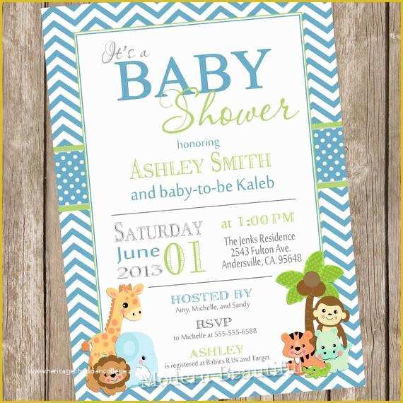 Jungle Baby Shower Invitations Free Template Of Boy Safari Baby Shower Invitation Safari Chevron Blue