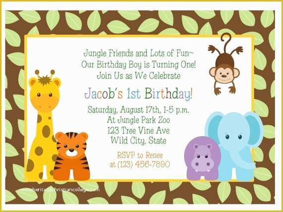 Jungle Baby Shower Invitations Free Template Of Jungle Animals 1st Birthday Invitation Baby Shower