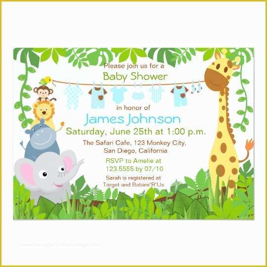 Jungle Baby Shower Invitations Free Template Of Jungle Animals Safari Boy Baby Shower Invitation