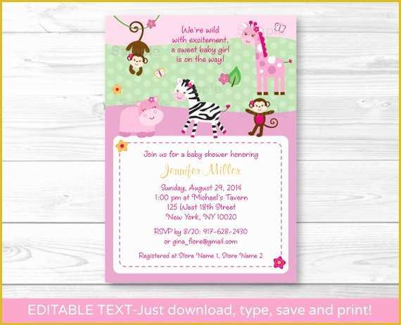 Jungle Baby Shower Invitations Free Template Of Pink Safari Jungle Animals Printable Baby Shower