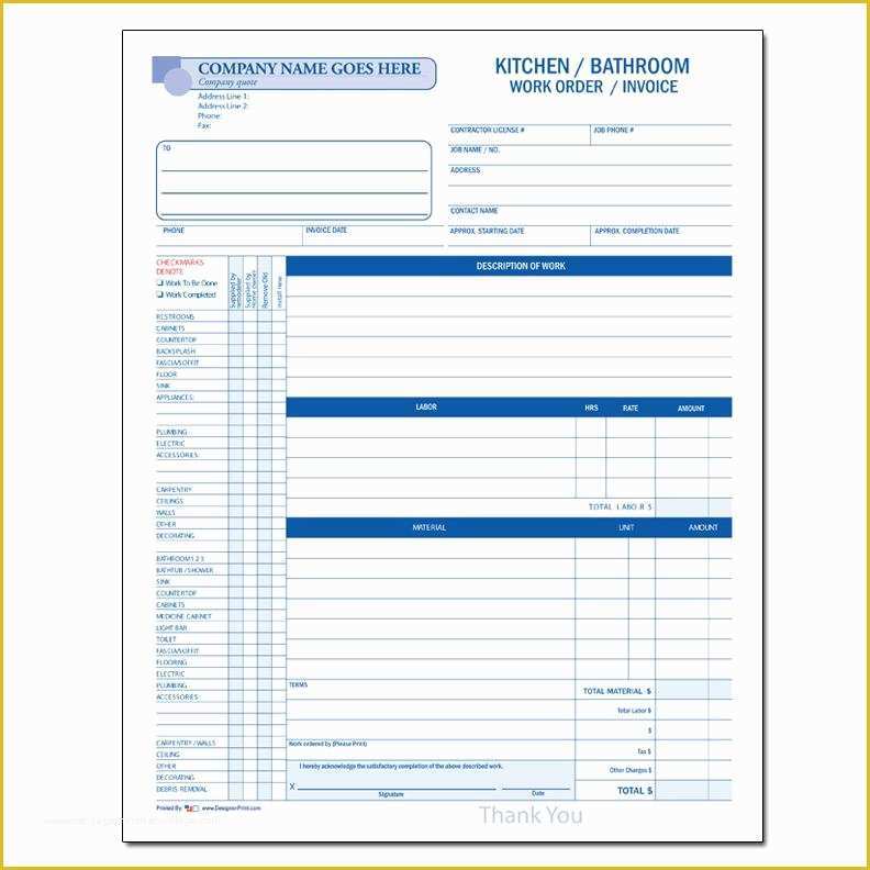 Kitchen Remodeling Templates Free Of General Contractor Invoice