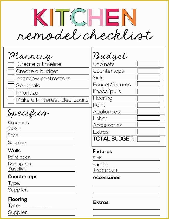 Kitchen Remodeling Templates Free Of Kitchen Remodel Checklist