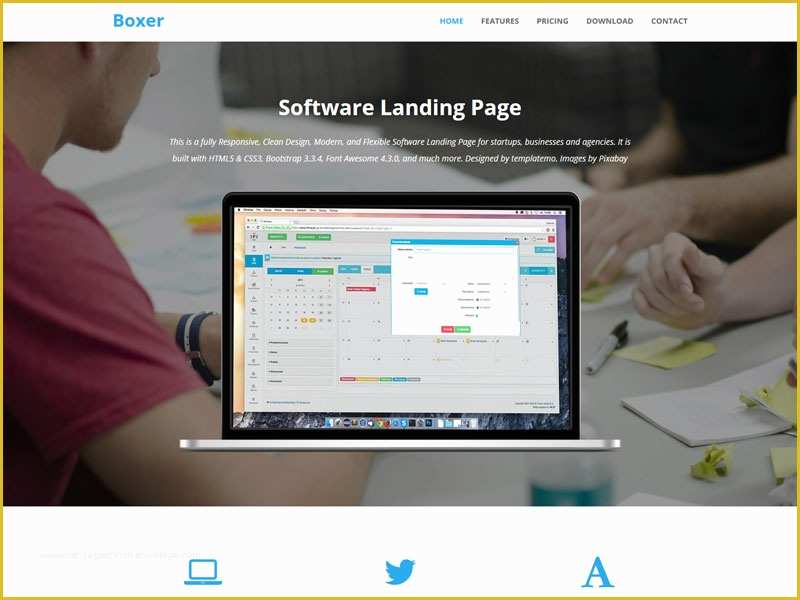 Landing Page Templates Free Download In HTML Of Boxer software Landing Page Bootstrap Template