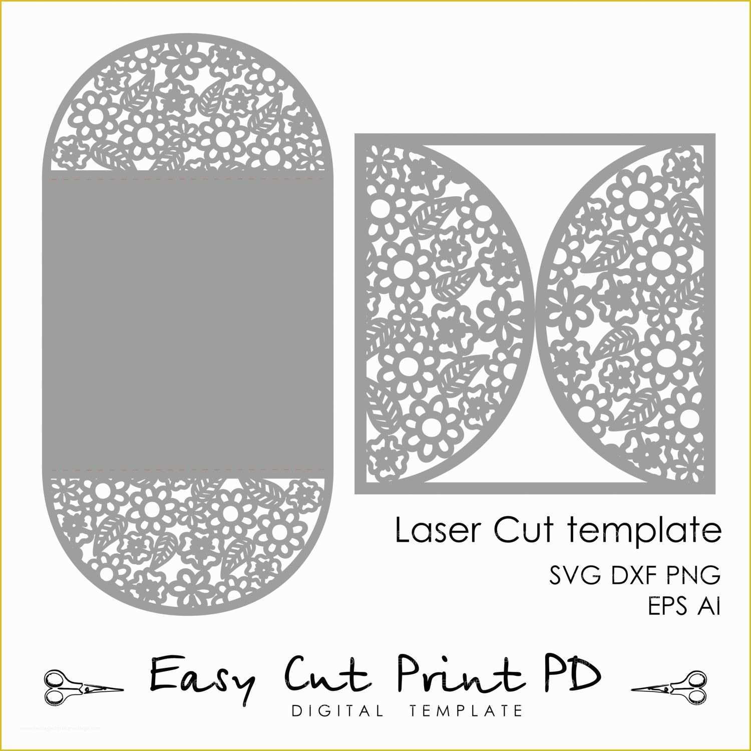 Laser Cut Templates Free Of Wedding Invitation Card Template Flowers Lace Folds Svg