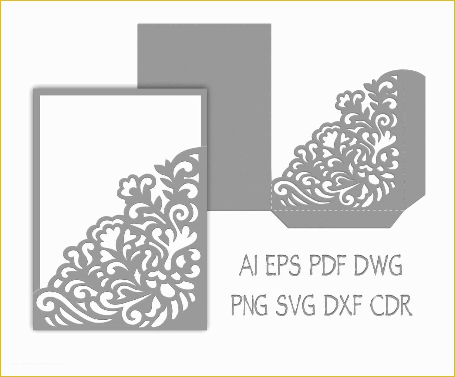 Laser Cut Wedding Invitation Templates Free Of Wedding Invitation Pocket Envelope 5x7 Svg от