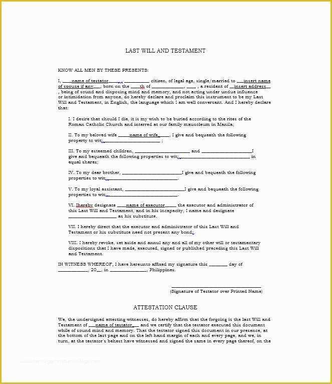 Last Will &amp; Testament Free Template Of 39 Last Will and Testament forms & Templates Template Lab