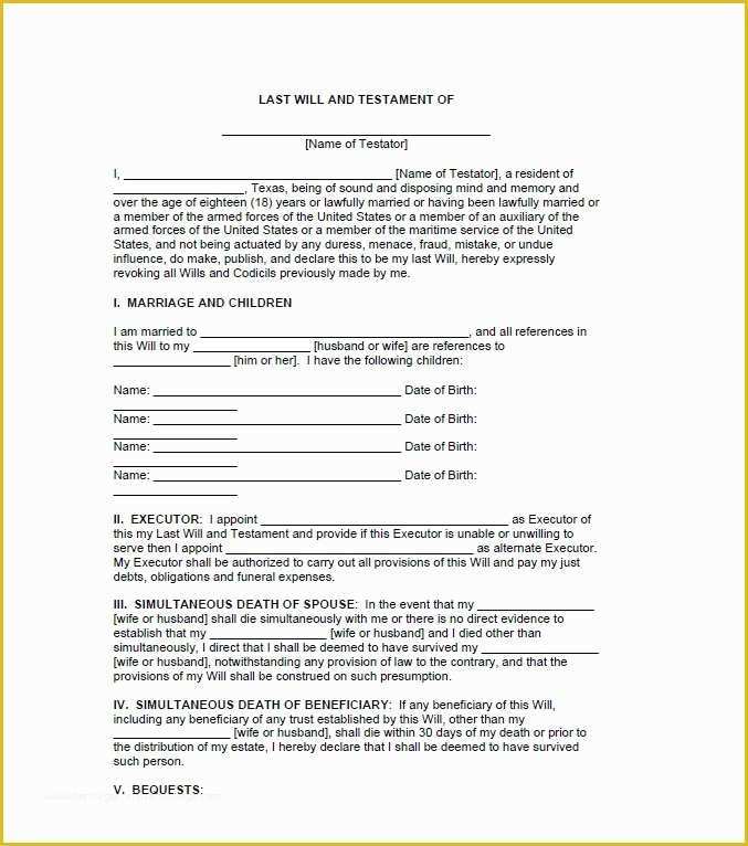 Last Will &amp; Testament Free Template Of 39 Last Will and Testament forms & Templates Template Lab