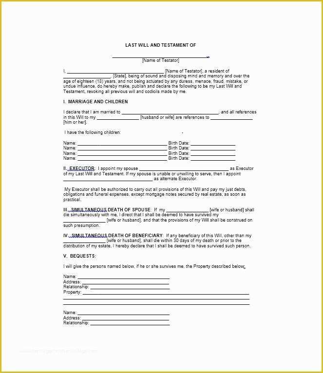 Last Will &amp; Testament Free Template Of 39 Last Will and Testament forms & Templates Template Lab