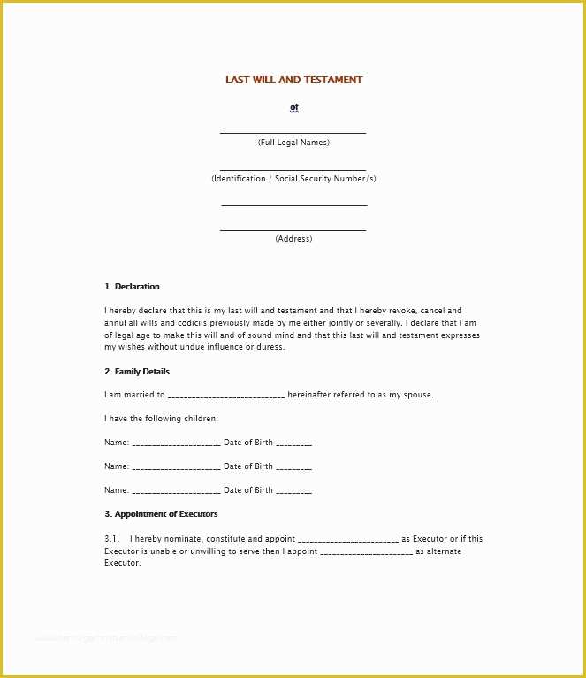 Last Will &amp; Testament Free Template Of 39 Last Will and Testament forms & Templates Template Lab