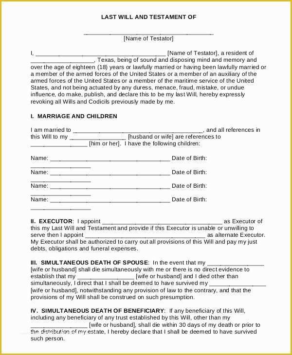 Last Will &amp; Testament Free Template Of 7 Sample Last Will and Testament forms