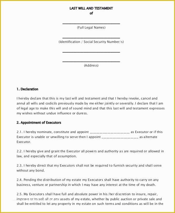 Last Will &amp; Testament Free Template Of 7 Sample Last Will and Testament forms