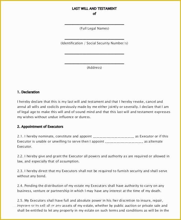 Last Will &amp;amp; Testament Free Template Of 7 Sample Last Will and Testament forms