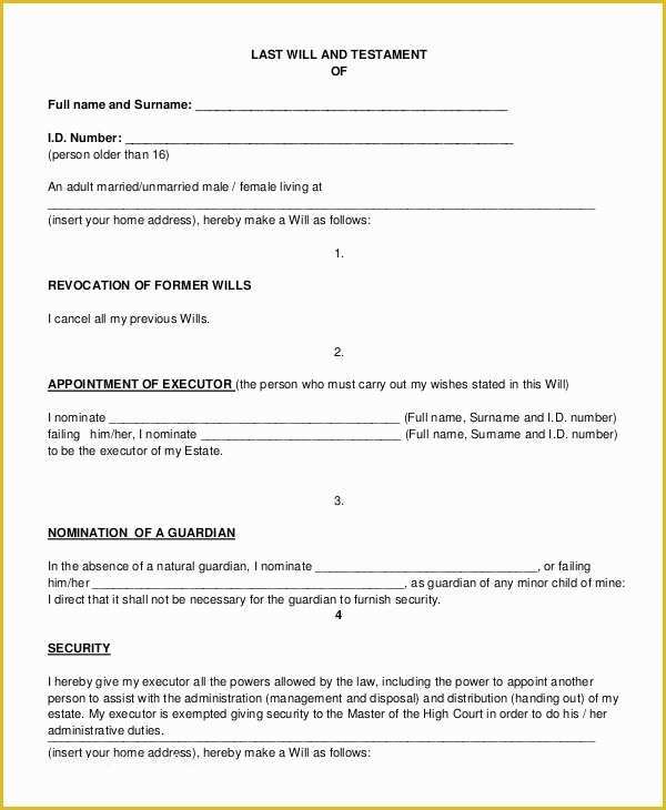 Last Will &amp; Testament Free Template Of 7 Sample Last Will and Testament forms