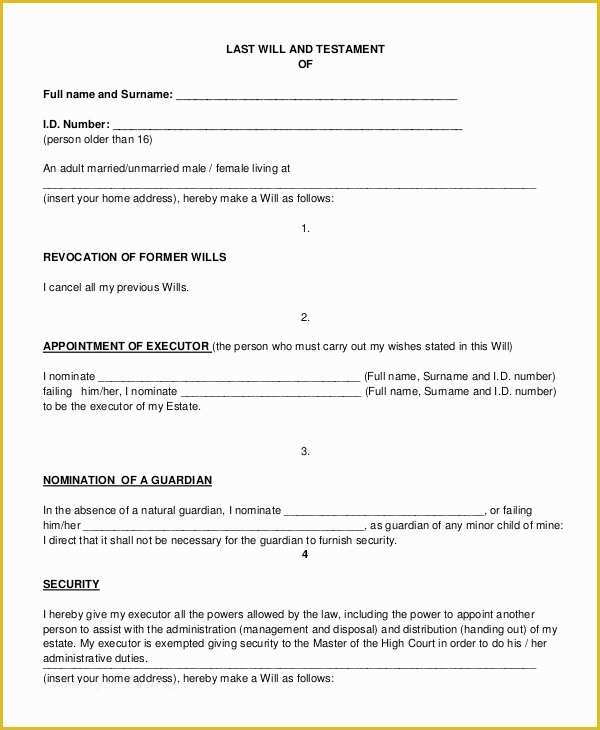 Last Will &amp; Testament Free Template Of 7 Sample Last Will and Testament forms