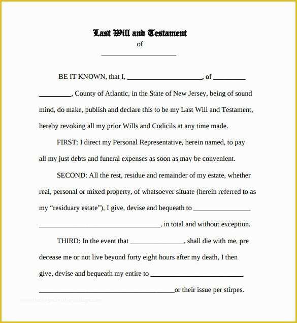 Last Will &amp; Testament Free Template Of 8 Sample Last Will and Testament forms