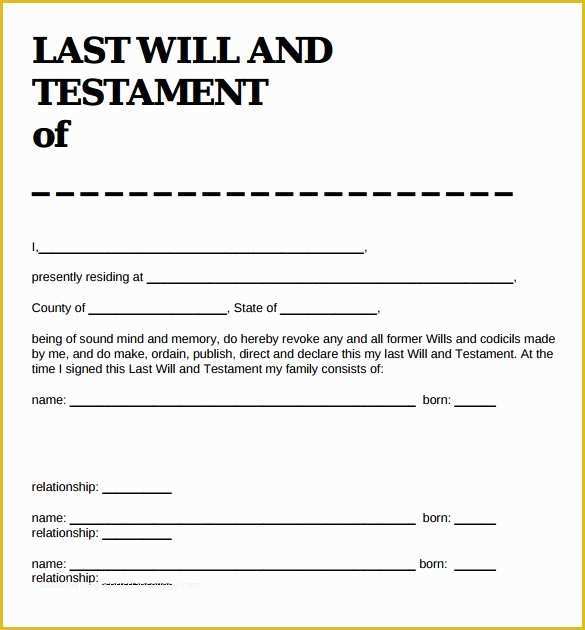 Last Will &amp; Testament Free Template Of 9 Sample Last Will and Testament forms