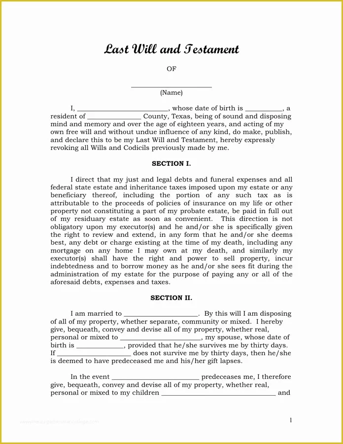 Last Will &amp; Testament Free Template Of Last Will and Testament In Word and Pdf formats