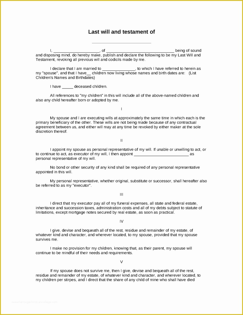 Last Will &amp; Testament Free Template Of Sample Last Will and Testament Of form