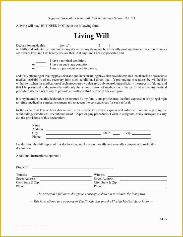 Last Will and Testament Arizona Template Free Of Free Florida Living Will form Pdf