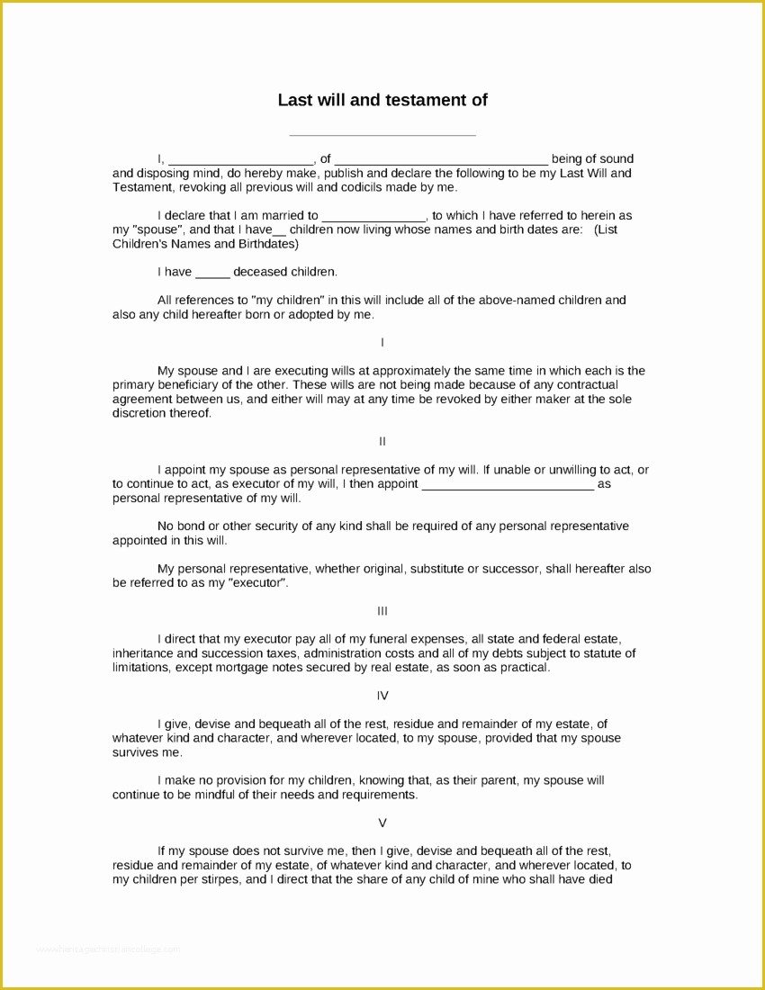 Last Will and Testament Arizona Template Free Of Last Will and Testament Template Free Printable Documents