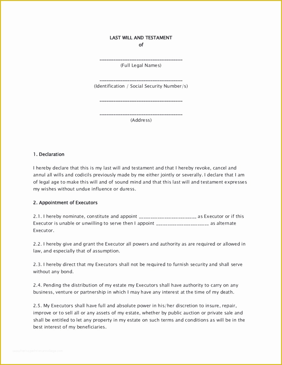 Last Will And Testament Template Arizona