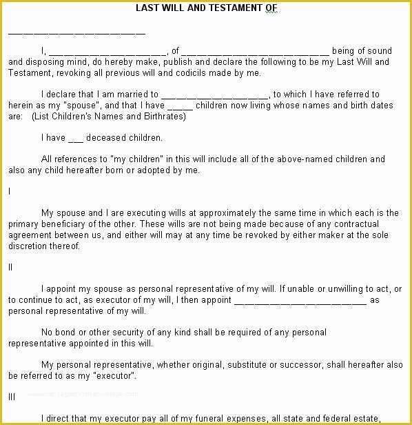 Last Will and Testament Arizona Template Free Of Printable Sample Last Will and Testament form