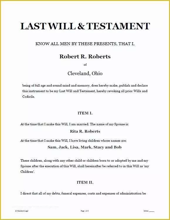 Last Will and Testament Arizona Template Free Of Printable Sample Last Will and Testament Template form