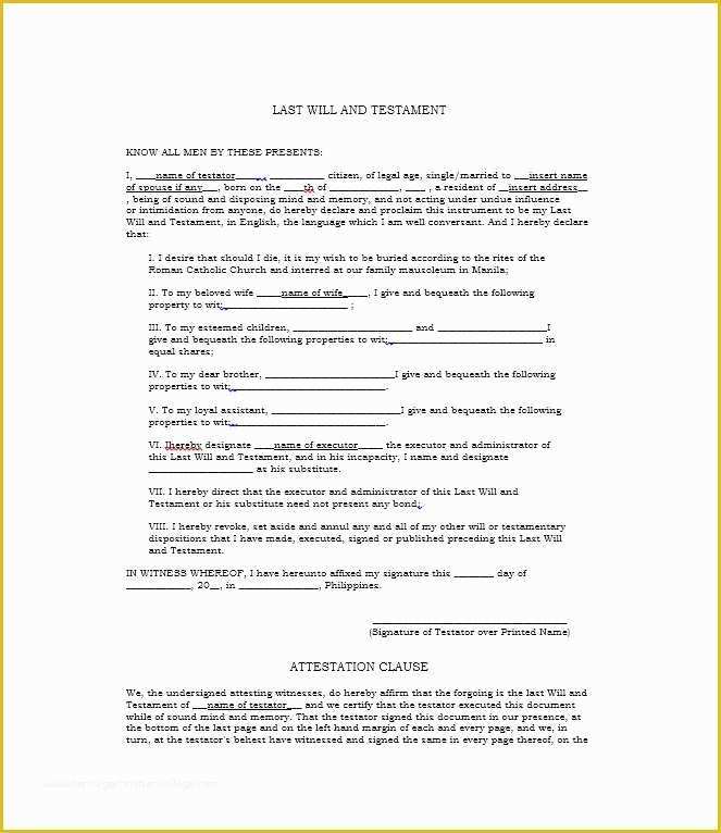 Last Will and Testament Australia Template Free Of 39 Last Will and Testament forms & Templates Template Lab