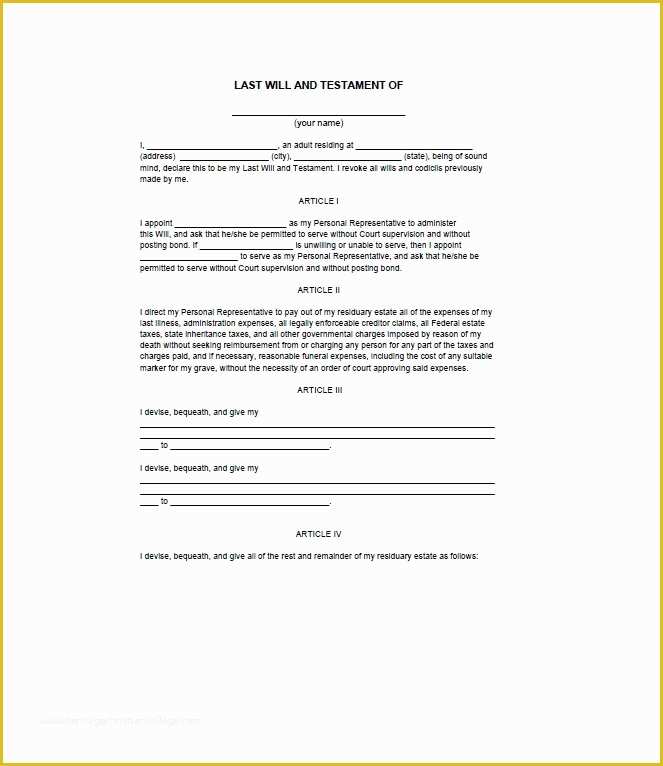 Last Will and Testament Free Template Of 39 Last Will and Testament forms & Templates Template Lab