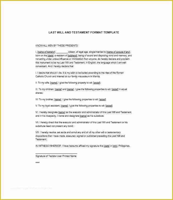 Last Will and Testament Free Template Of 39 Last Will and Testament forms & Templates Template Lab