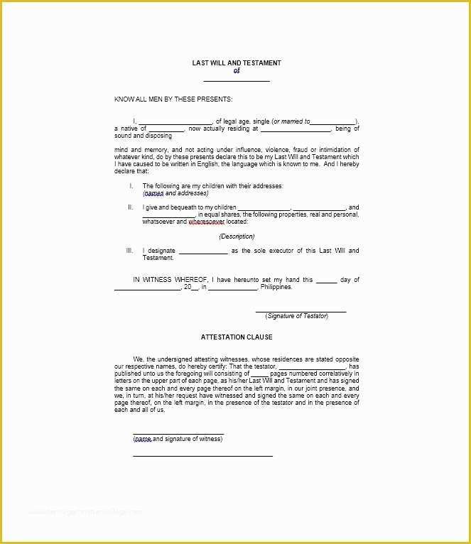 Last Will and Testament Free Template Of 39 Last Will and Testament forms & Templates Template Lab