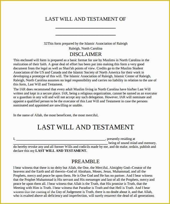 Last Will and Testament Free Template Of 9 Sample Last Will and Testament forms