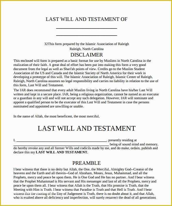 Last Will and Testament Free Template Of Sample Last Will and Testament form – 9 Free Examples