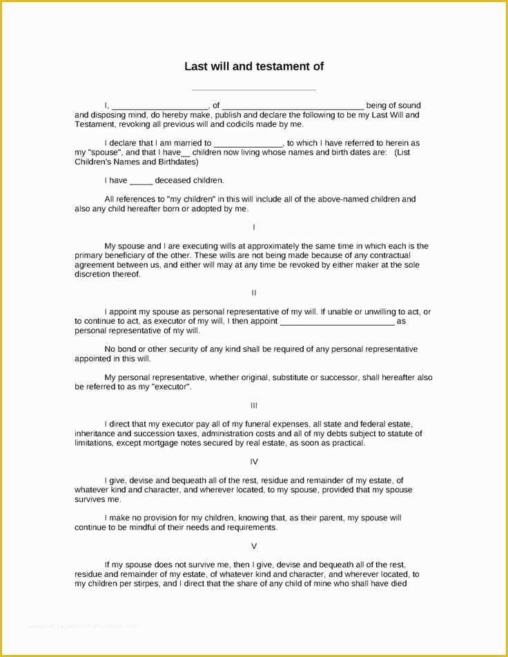 Last Will and Testament Free Template Of Sample Last Will and Testament Of form