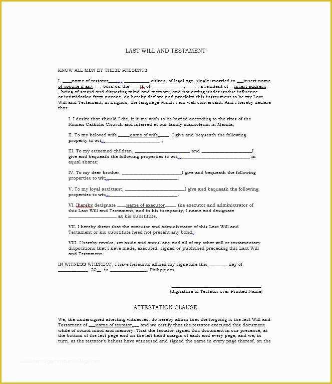 Last Will and Testament Free Template Single No Children Of 39 Last Will and Testament forms &amp; Templates Template Lab