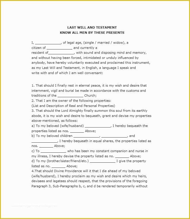 Last Will and Testament Free Template Single No Children Of 39 Last Will and Testament forms & Templates Template Lab