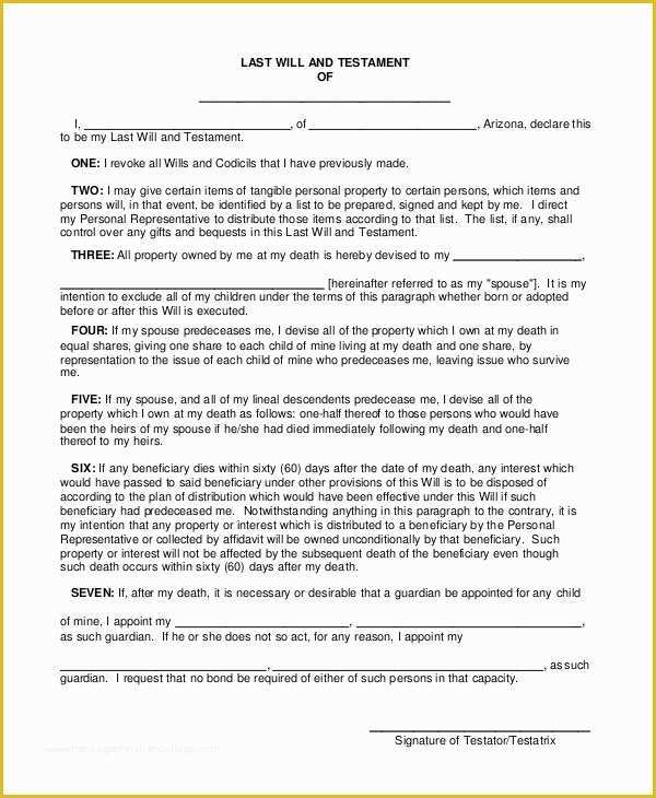 Last Will and Testament Free Template Single No Children Of 7 Sample Last Will and Testament forms