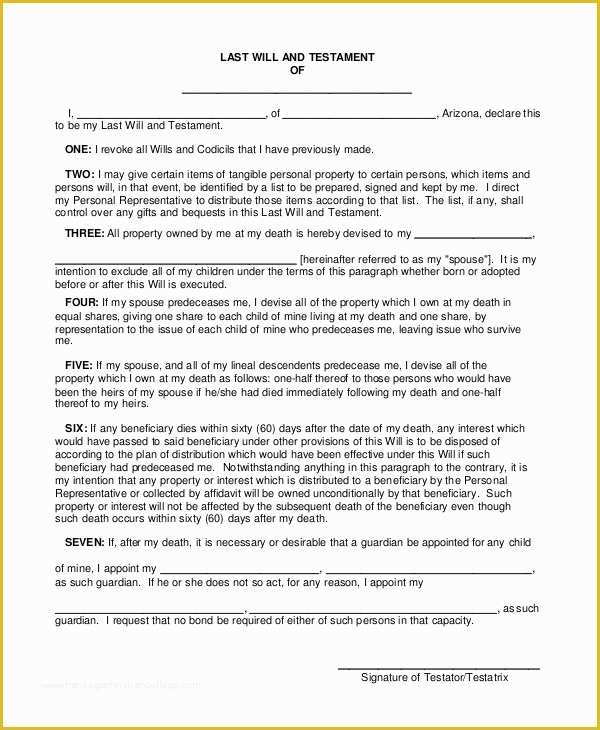 Last Will and Testament Free Template Single No Children Of 7 Sample Last Will and Testament forms