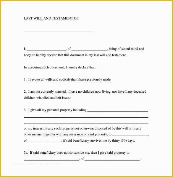 Last Will and Testament Free Template Single No Children Of 7 Sample Last Will and Testament forms to Download